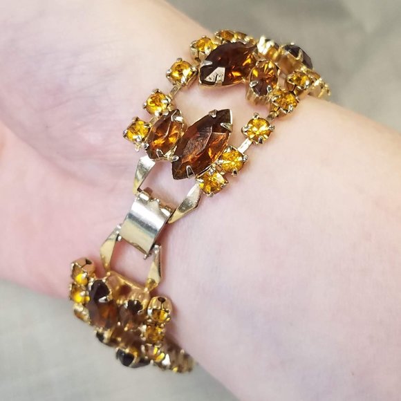 Vintage Amber Color Rhinestone Bracelet - Picture 11 of 12